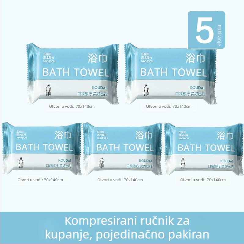 Pocket travel 5-pack jednokratna ručnik za tuširanje, komprimirani, mikrovlakna, ravna tkanina, upijanje 16–20 s