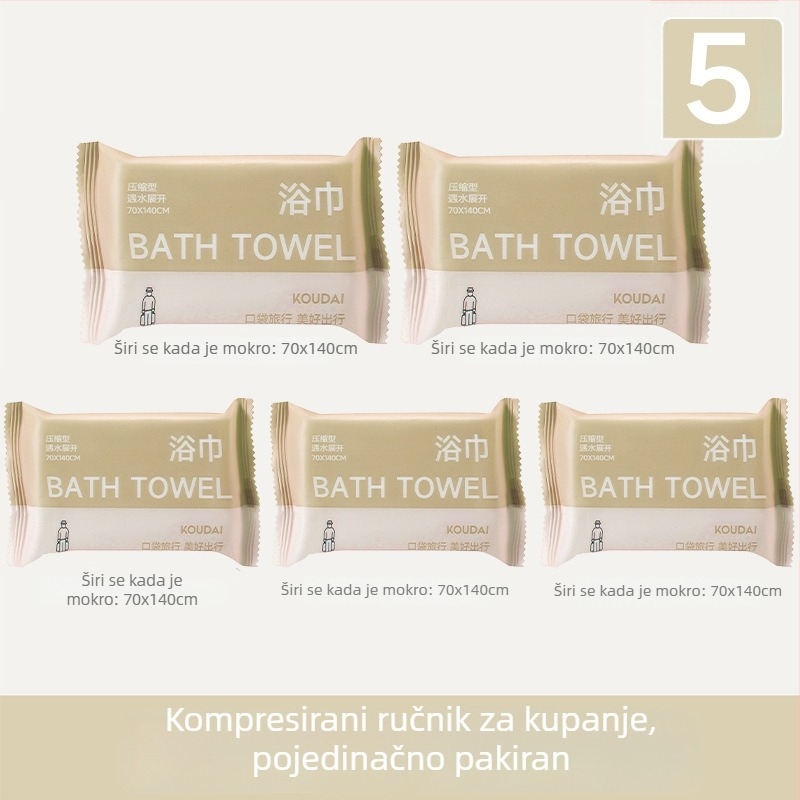 Pocket travel 5-pack jednokratna ručnik za tuširanje, komprimirani, mikrovlakna, ravna tkanina, upijanje 16–20 s