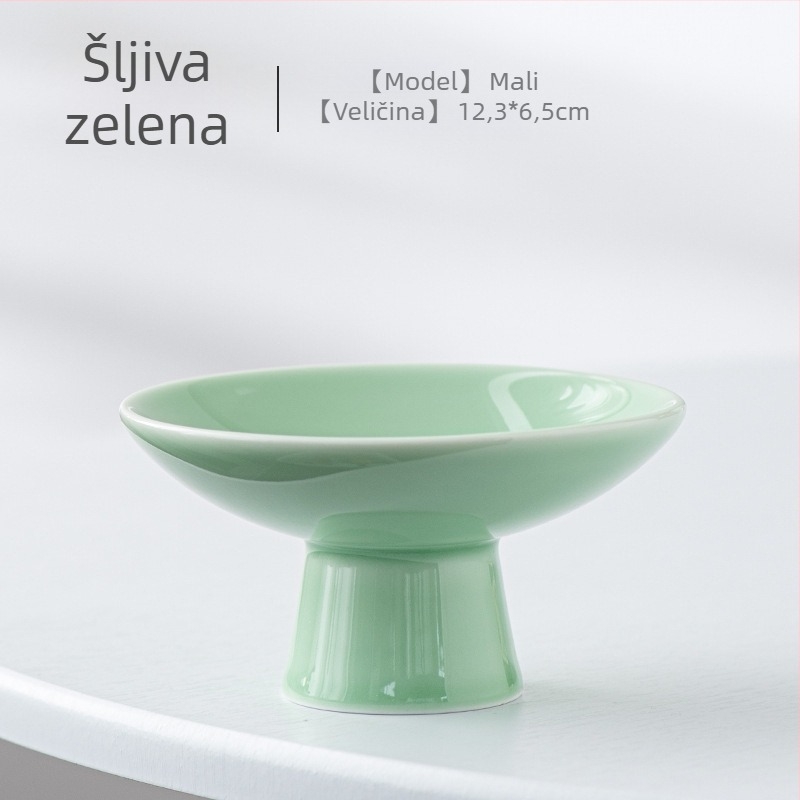 Porcelanski pladanj za voće s visokim postoljem – Celadon premaz, Porcelain Cloud Pavilion