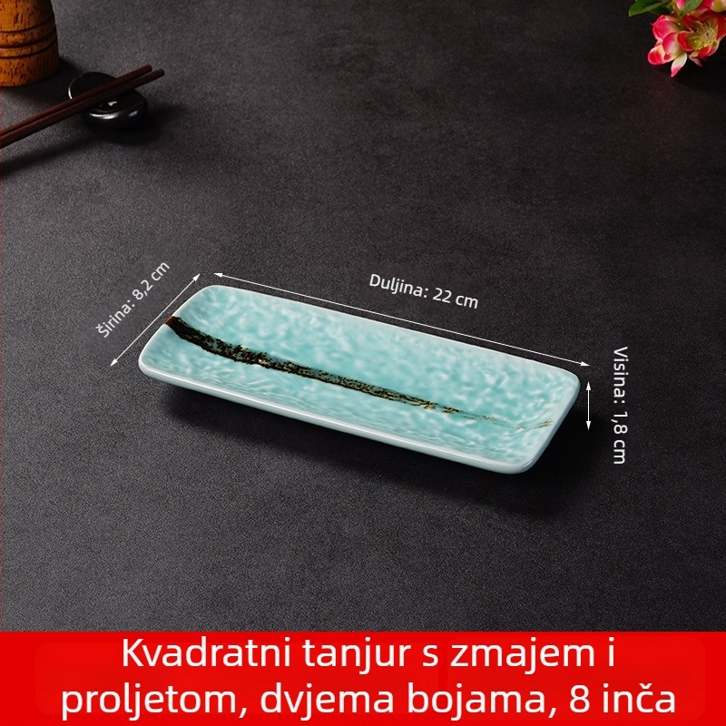 Porcelanski tanjur za sushi i sashimi, japanskog stila, četvrtastog oblika, pogodan za mikrovalnu, mogućnost ispisa logotipa