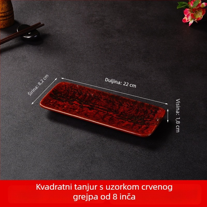 Porcelanski tanjur za sushi i sashimi, japanskog stila, četvrtastog oblika, pogodan za mikrovalnu, mogućnost ispisa logotipa