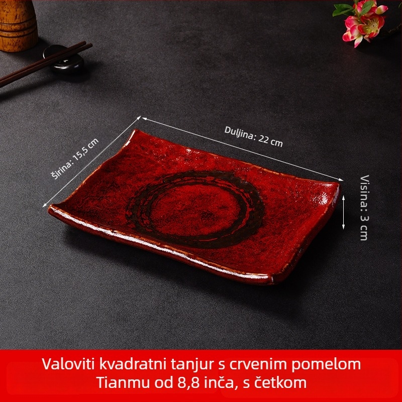 Porcelanski tanjur za sushi i sashimi, japanskog stila, četvrtastog oblika, pogodan za mikrovalnu, mogućnost ispisa logotipa