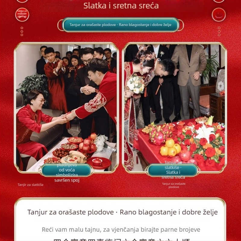 Vjenčani pladanj za voće sa dekoracijom od svilenih cvjetova, jednostavan univerzalni stil, vrhunska kvaliteta
