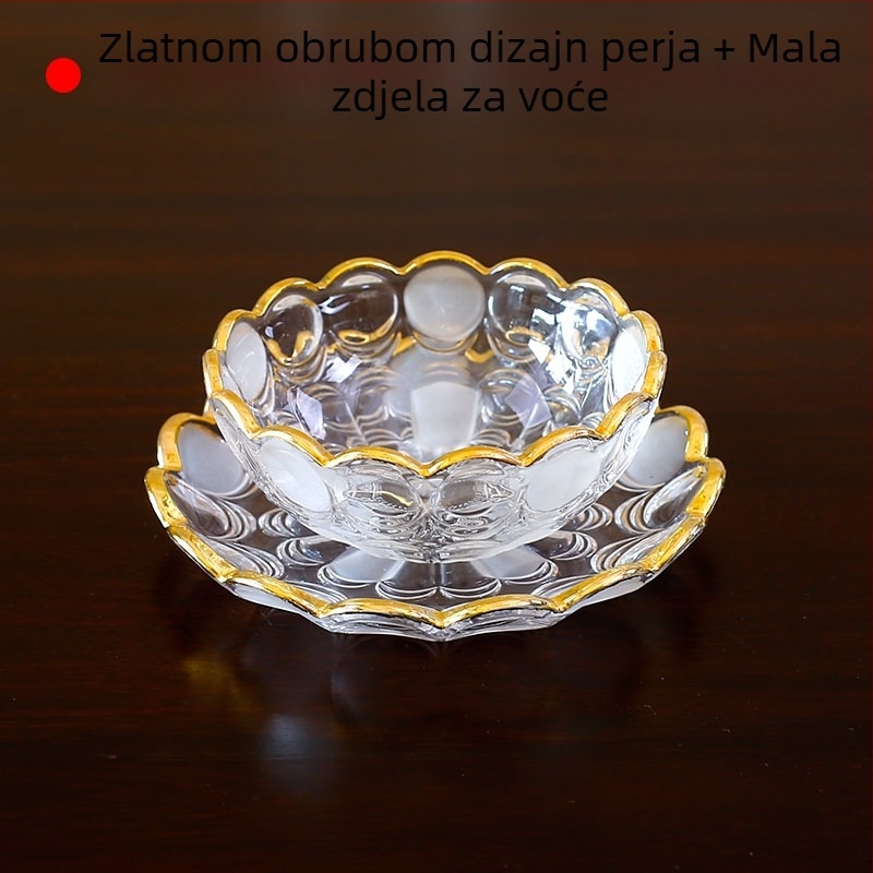 Staklena posuda za voće s pozlaćenim rubom, jednostavan stil, prvoklasna kvaliteta