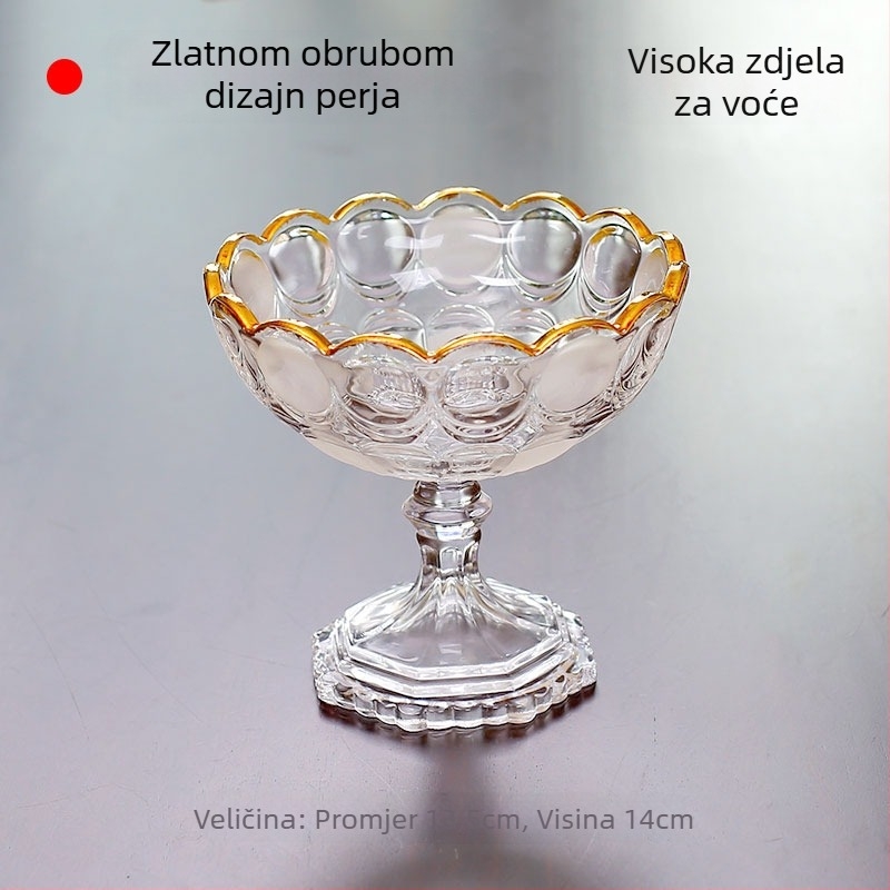 Staklena posuda za voće s pozlaćenim rubom, jednostavan stil, prvoklasna kvaliteta