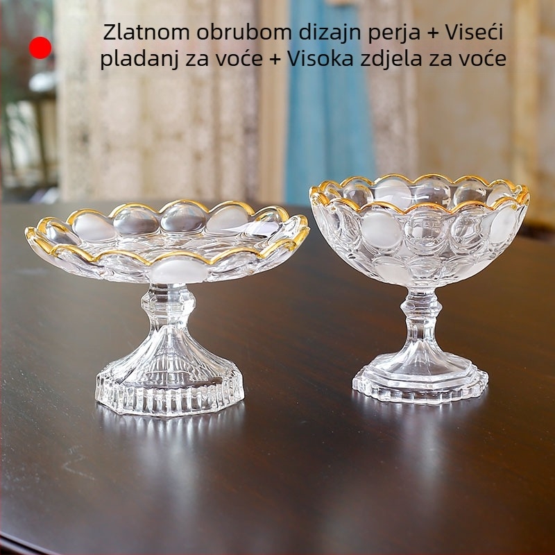 Staklena posuda za voće s pozlaćenim rubom, jednostavan stil, prvoklasna kvaliteta