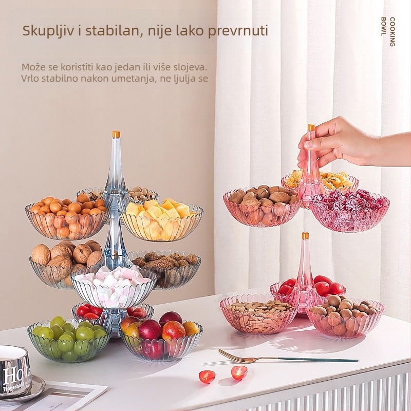 Plastični pladanj za voće i užinu s više odjeljaka – lagani luksuz, toplinski prijenos, sjajna površina