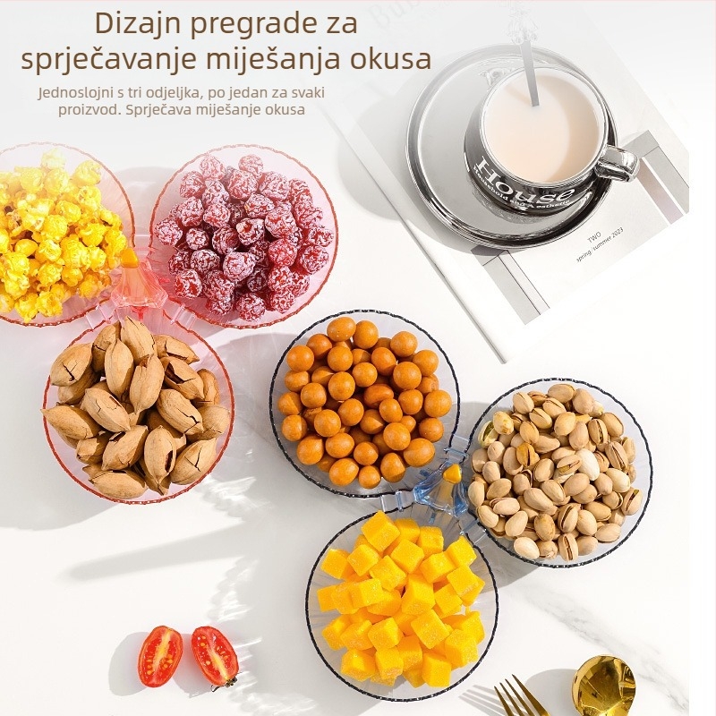 Plastični pladanj za voće i užinu s više odjeljaka – lagani luksuz, toplinski prijenos, sjajna površina