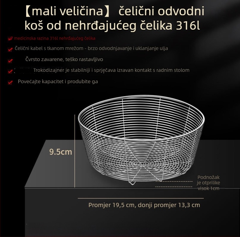 Kružni koš od nehrđajućeg čelika za odvodnju u kuhinji – sito i pohrana voća, moderni stil