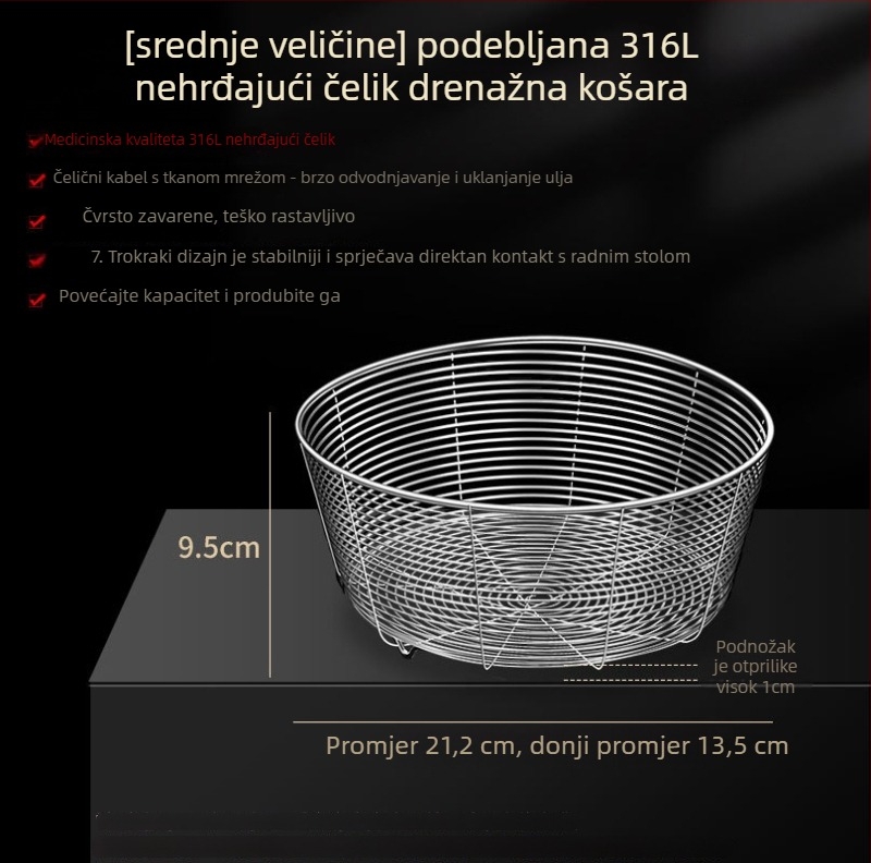 Kružni koš od nehrđajućeg čelika za odvodnju u kuhinji – sito i pohrana voća, moderni stil