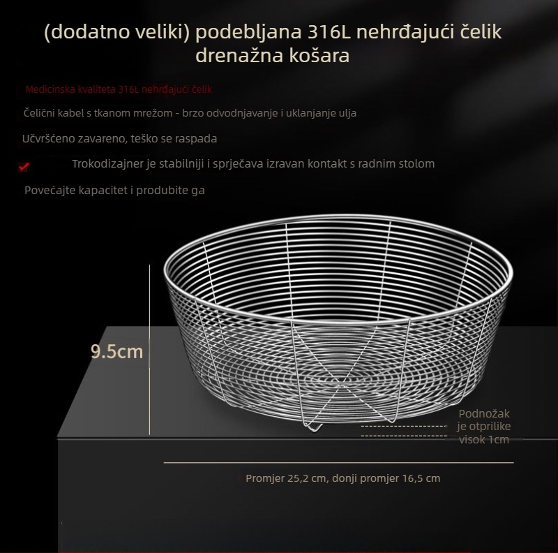 Kružni koš od nehrđajućeg čelika za odvodnju u kuhinji – sito i pohrana voća, moderni stil
