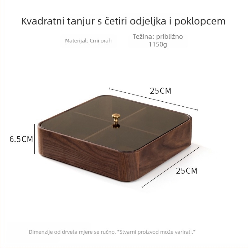 Drvena kutija za grickalice s poklopcem, višeslojna pohrana orašastih plodova i suhog voća, orahovo drvo, jednostavan stil, novi kineski stil