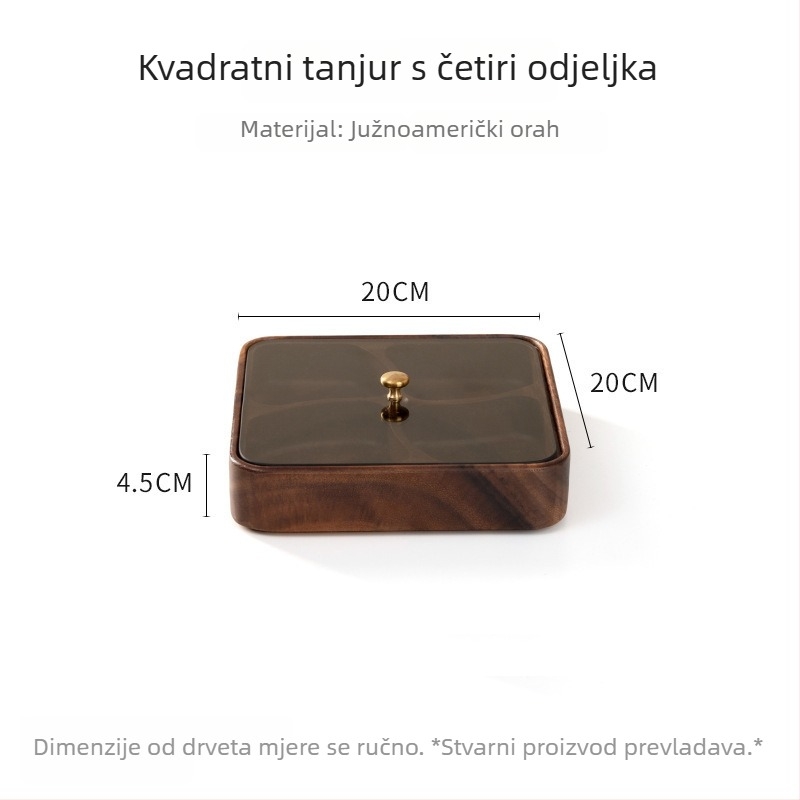Drvena kutija za grickalice s poklopcem, višeslojna pohrana orašastih plodova i suhog voća, orahovo drvo, jednostavan stil, novi kineski stil