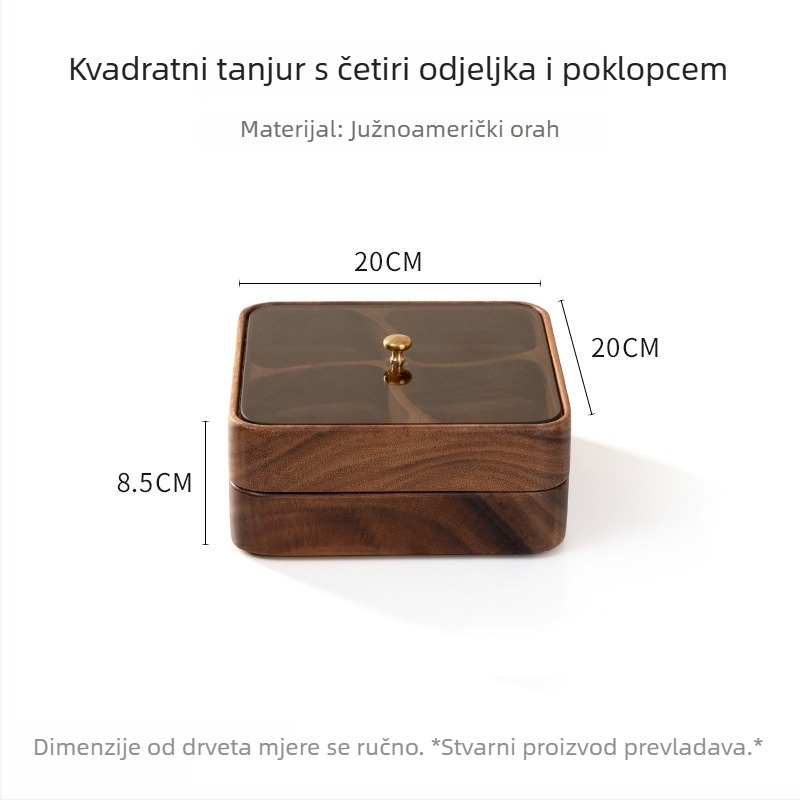 Drvena kutija za grickalice s poklopcem, višeslojna pohrana orašastih plodova i suhog voća, orahovo drvo, jednostavan stil, novi kineski stil