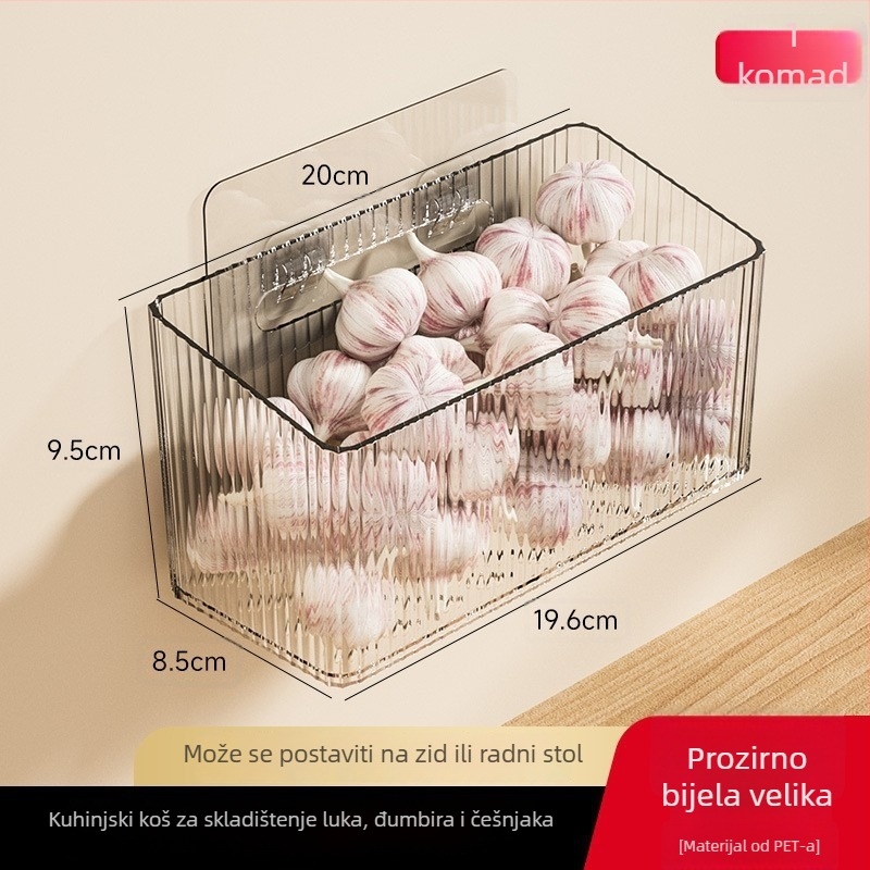 Kuhinjska košarica za đumbir i češnjak, zidna, bez bušenja - plastična, lagani luksuzni stil, paket 162+72