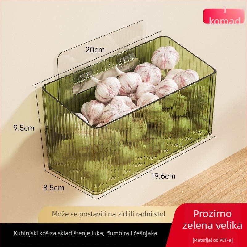 Kuhinjska košarica za đumbir i češnjak, zidna, bez bušenja - plastična, lagani luksuzni stil, paket 162+72