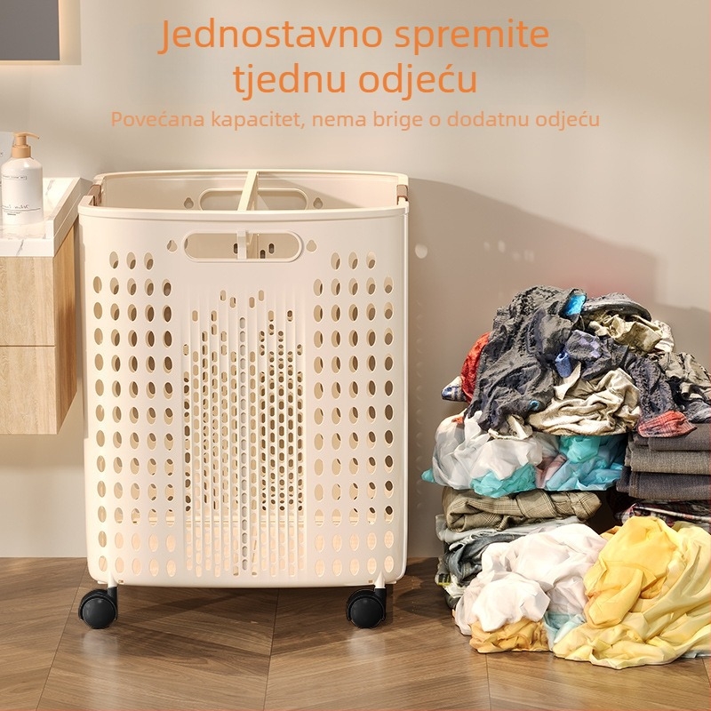 Koš za prljavo rublje s kotačićima, velikog kapaciteta, sklopivi, plastični, moderan minimalistički dizajn