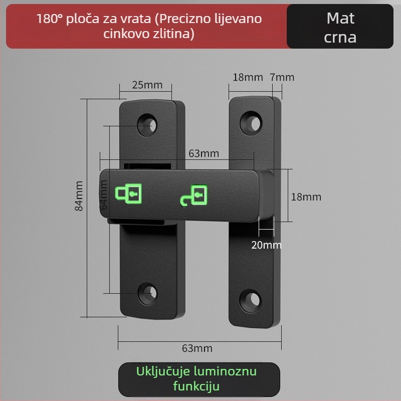Brava za klizna vrata s lozinkom (bez bušenja) - Materijal: cinkova legura, Model: 1105, Debljina šipke 10 mm, Razmak šipke 10 mm, Način otključavanja: Lozinka