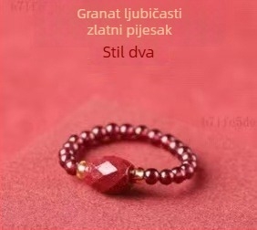 Prsten od prirodnog granata, ljubičasto-zlatne cinnabar perle, zaštitni amulet Pixiu, dizajn ruže, ručna izrada, jedinstven stil.