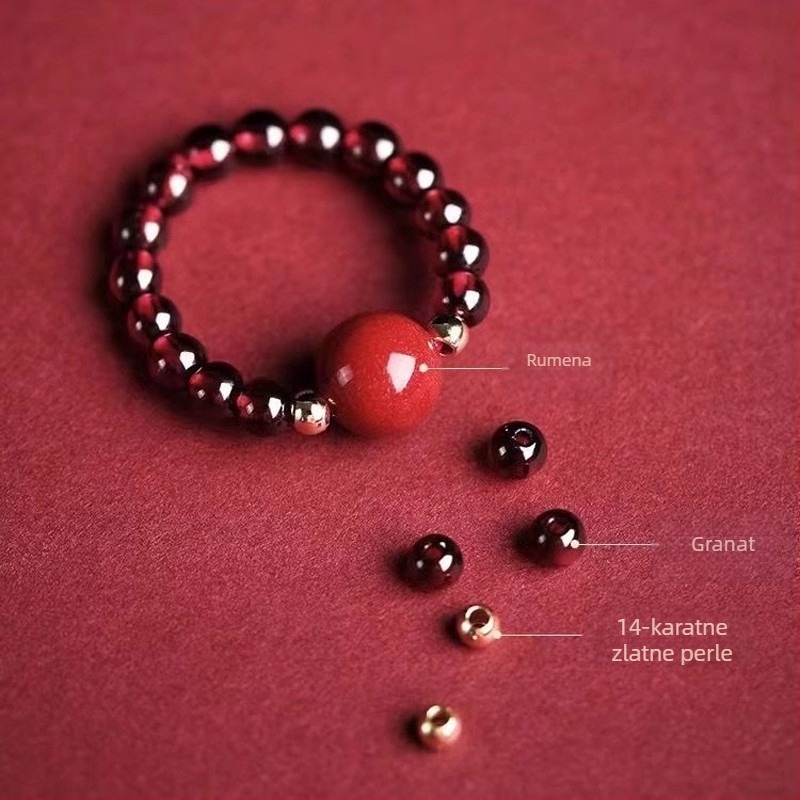 Prsten od prirodnog granata, ljubičasto-zlatne cinnabar perle, zaštitni amulet Pixiu, dizajn ruže, ručna izrada, jedinstven stil.