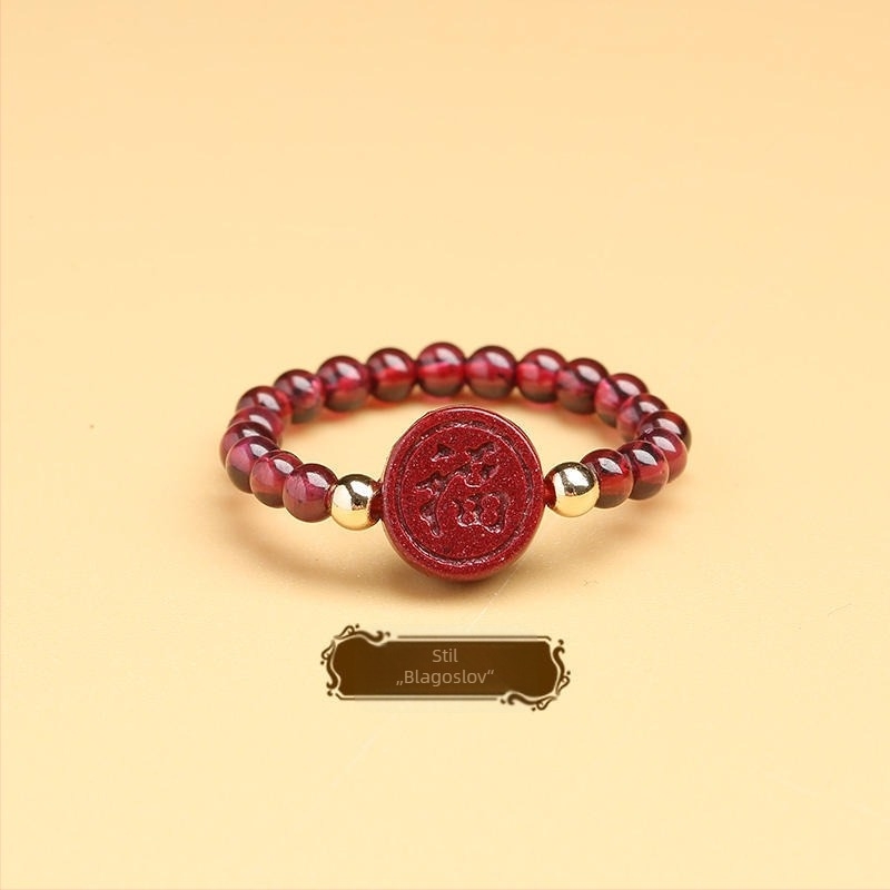 Prsten od prirodnog granata, ljubičasto-zlatne cinnabar perle, zaštitni amulet Pixiu, dizajn ruže, ručna izrada, jedinstven stil.