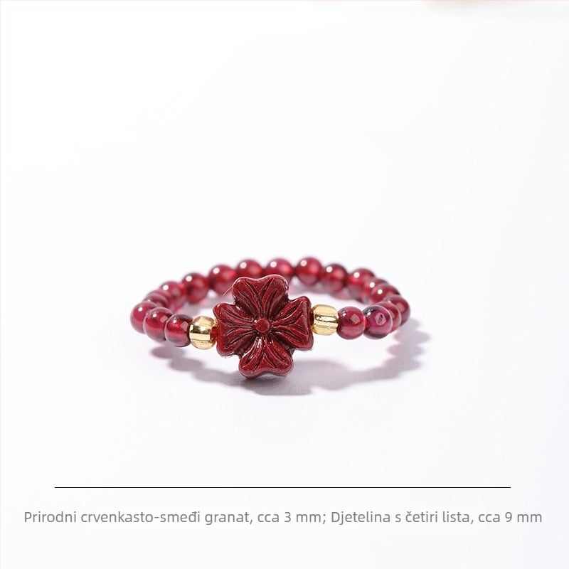 Prsten od prirodnog granata, ljubičasto-zlatne cinnabar perle, zaštitni amulet Pixiu, dizajn ruže, ručna izrada, jedinstven stil.