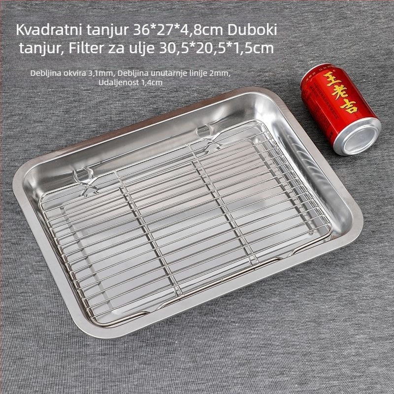 Debljeni duboko nehrđajući čelični pravokutni tanjur za posluživanje, jednobojan, glatko poliran, moderan minimalistički stil, mikrovalna kompatibilnost.