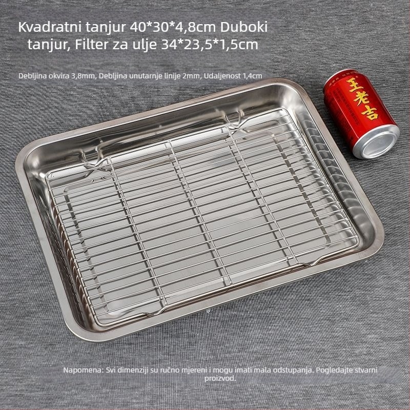 Debljeni duboko nehrđajući čelični pravokutni tanjur za posluživanje, jednobojan, glatko poliran, moderan minimalistički stil, mikrovalna kompatibilnost.