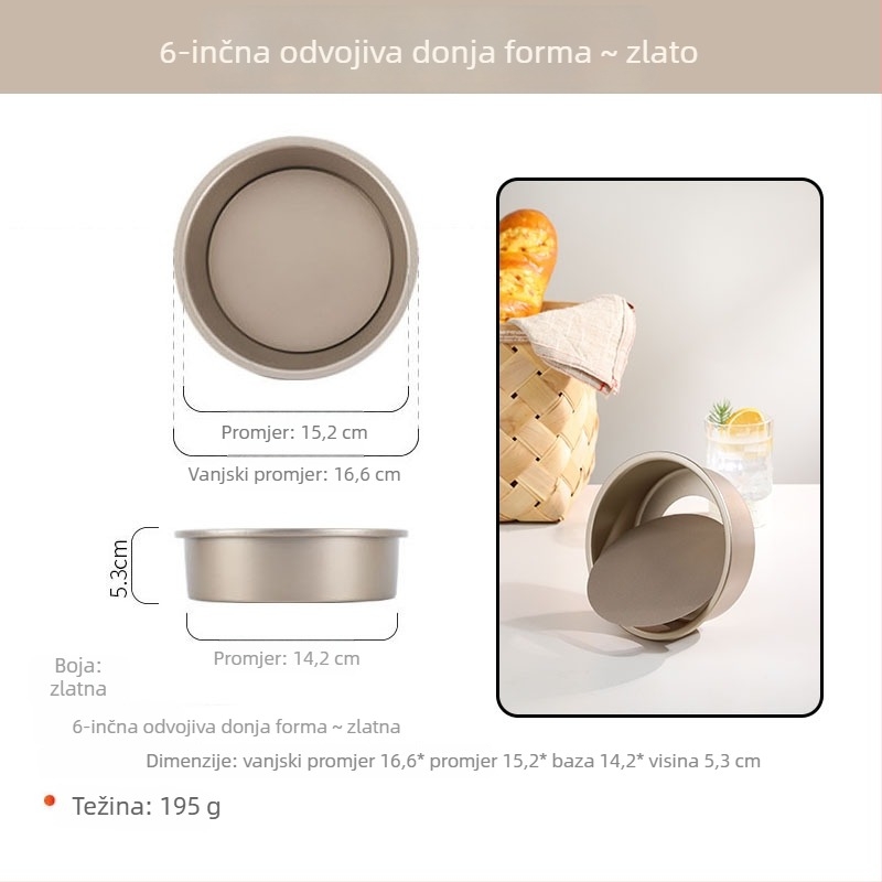 Kružna kalupa za chiffon tortu s odvojivim dnom, od ugljičnog čelika, neprianjajući premaz, različite veličine