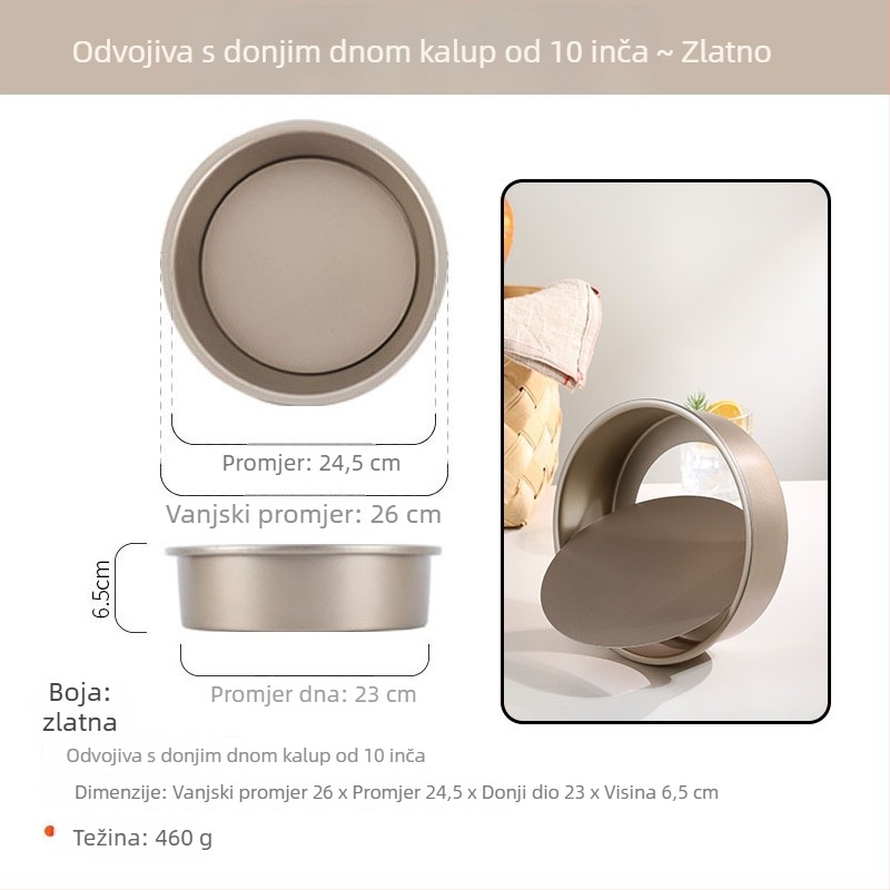 Kružna kalupa za chiffon tortu s odvojivim dnom, od ugljičnog čelika, neprianjajući premaz, različite veličine
