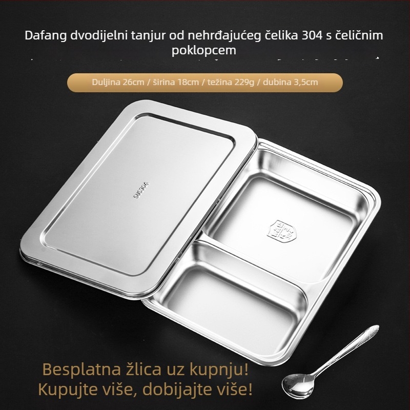 Podijeljena posuda od 304 nehrđajućeg čelika s poklopcem, kvadratnog oblika, elektroplatirana površina