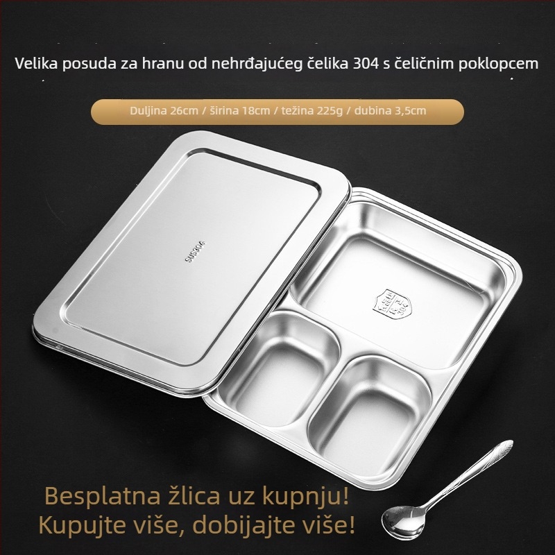 Podijeljena posuda od 304 nehrđajućeg čelika s poklopcem, kvadratnog oblika, elektroplatirana površina