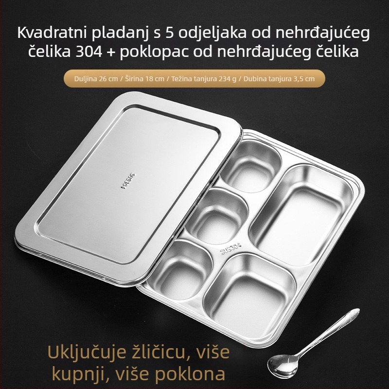 Podijeljena posuda od 304 nehrđajućeg čelika s poklopcem, kvadratnog oblika, elektroplatirana površina
