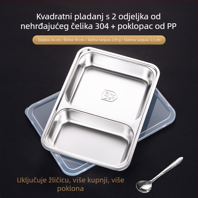 Podijeljena posuda od 304 nehrđajućeg čelika s poklopcem, kvadratnog oblika, elektroplatirana površina