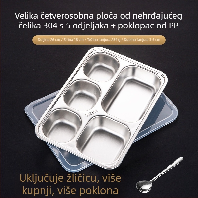 Podijeljena posuda od 304 nehrđajućeg čelika s poklopcem, kvadratnog oblika, elektroplatirana površina
