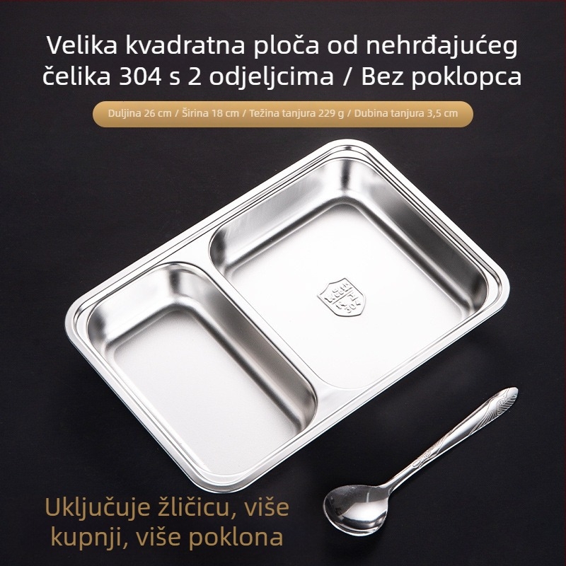Podijeljena posuda od 304 nehrđajućeg čelika s poklopcem, kvadratnog oblika, elektroplatirana površina