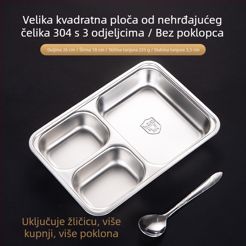 Podijeljena posuda od 304 nehrđajućeg čelika s poklopcem, kvadratnog oblika, elektroplatirana površina