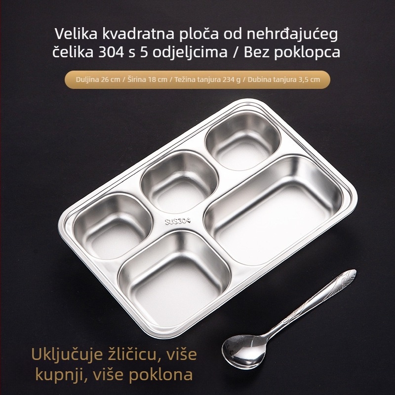 Podijeljena posuda od 304 nehrđajućeg čelika s poklopcem, kvadratnog oblika, elektroplatirana površina