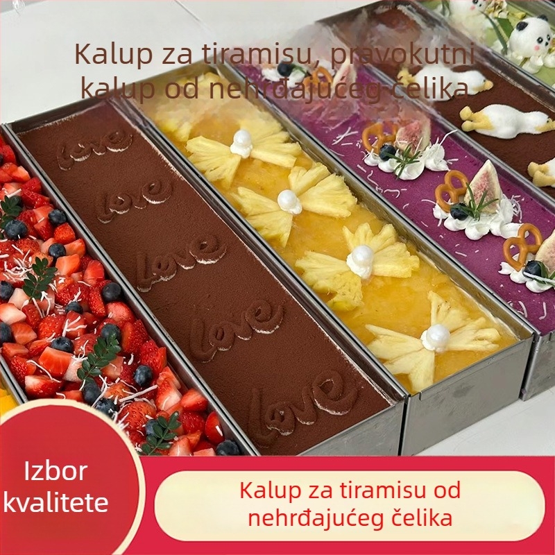 Pravokutni kalup od nehrđajućeg čelika sa poklopcem, kalup za tortu za tiramisu mousse cheesecake