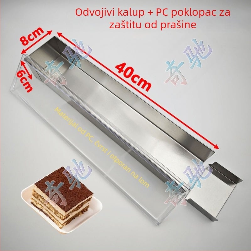 Pravokutni kalup od nehrđajućeg čelika sa poklopcem, kalup za tortu za tiramisu mousse cheesecake