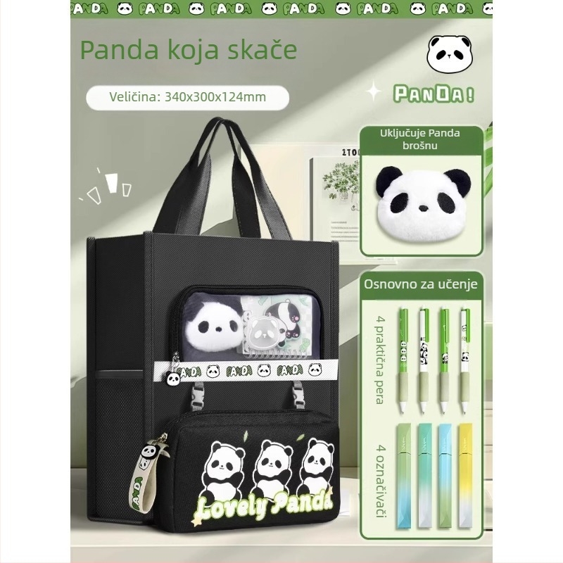 Panda torba za dopunske sate za učenike – platno, zatvarač, pravokutnog oblika