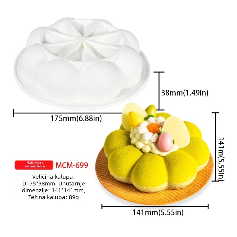 Silikonska forma za mousse i tortu – kružni reljefni uzorak, velika cvjetna forma