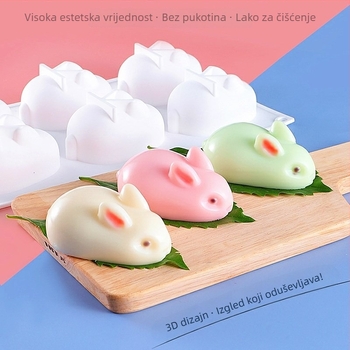6-komorna silikonska forma u obliku zečića za puding i žele – prehrambeni silikon, za pečenje
