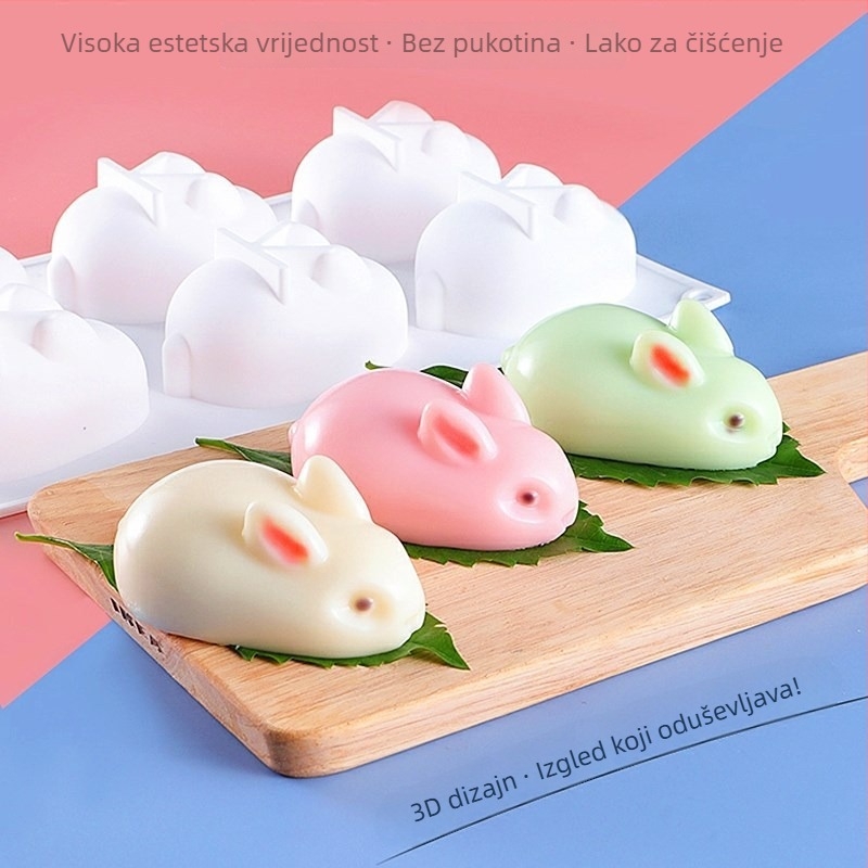 6-komorna silikonska forma u obliku zečića za puding i žele – prehrambeni silikon, za pečenje