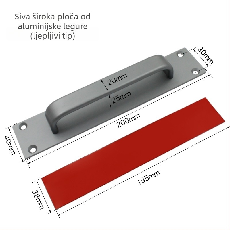 Samoljepiva ručica od aluminijske legure, bez bušenja; pogodna za ormariće, vrata, prozore i staklene balkonske klizne vrata, model HS6