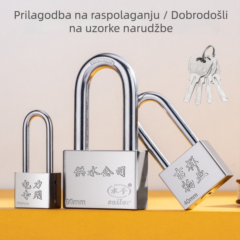 Katanac Tip C – nehrđajući čelik + legura, bakreni cilindar, kućište od nehrđajuće legure, šipka zaključavanja od 304 nehrđajućeg čelika, vodootporan vanjski katanac za kutiju mjera vode