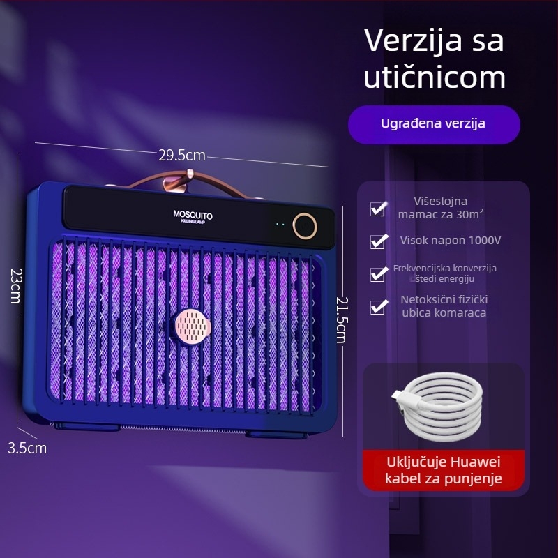 Električna lampa za ubijanje komaraca s elektrošokom, LED osvjetljenje, ugrađena baterija 1001–1600 mAh, pogodna za 41–60 m², trajanje 6–8 h
