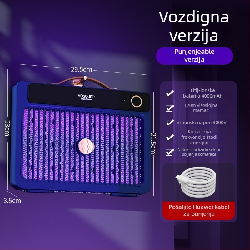 Električna lampa za ubijanje komaraca s elektrošokom, LED osvjetljenje, ugrađena baterija 1001–1600 mAh, pogodna za 41–60 m², trajanje 6–8 h