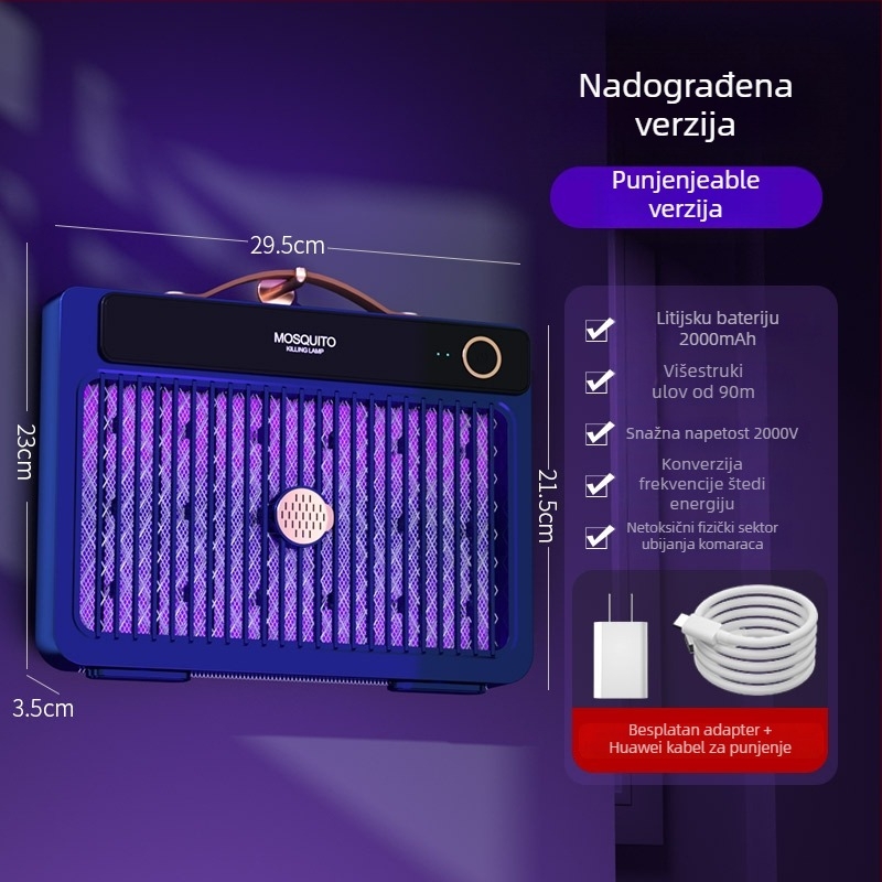 Električna lampa za ubijanje komaraca s elektrošokom, LED osvjetljenje, ugrađena baterija 1001–1600 mAh, pogodna za 41–60 m², trajanje 6–8 h