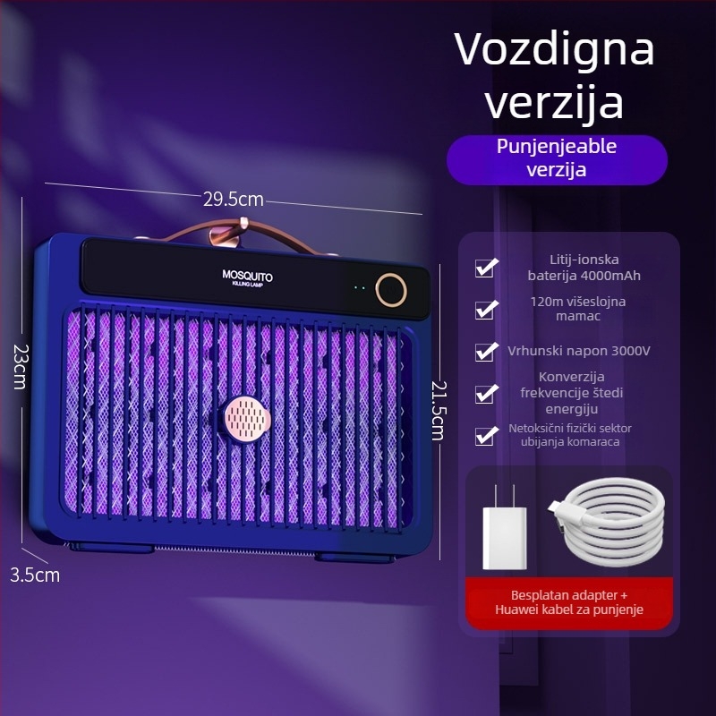 Električna lampa za ubijanje komaraca s elektrošokom, LED osvjetljenje, ugrađena baterija 1001–1600 mAh, pogodna za 41–60 m², trajanje 6–8 h